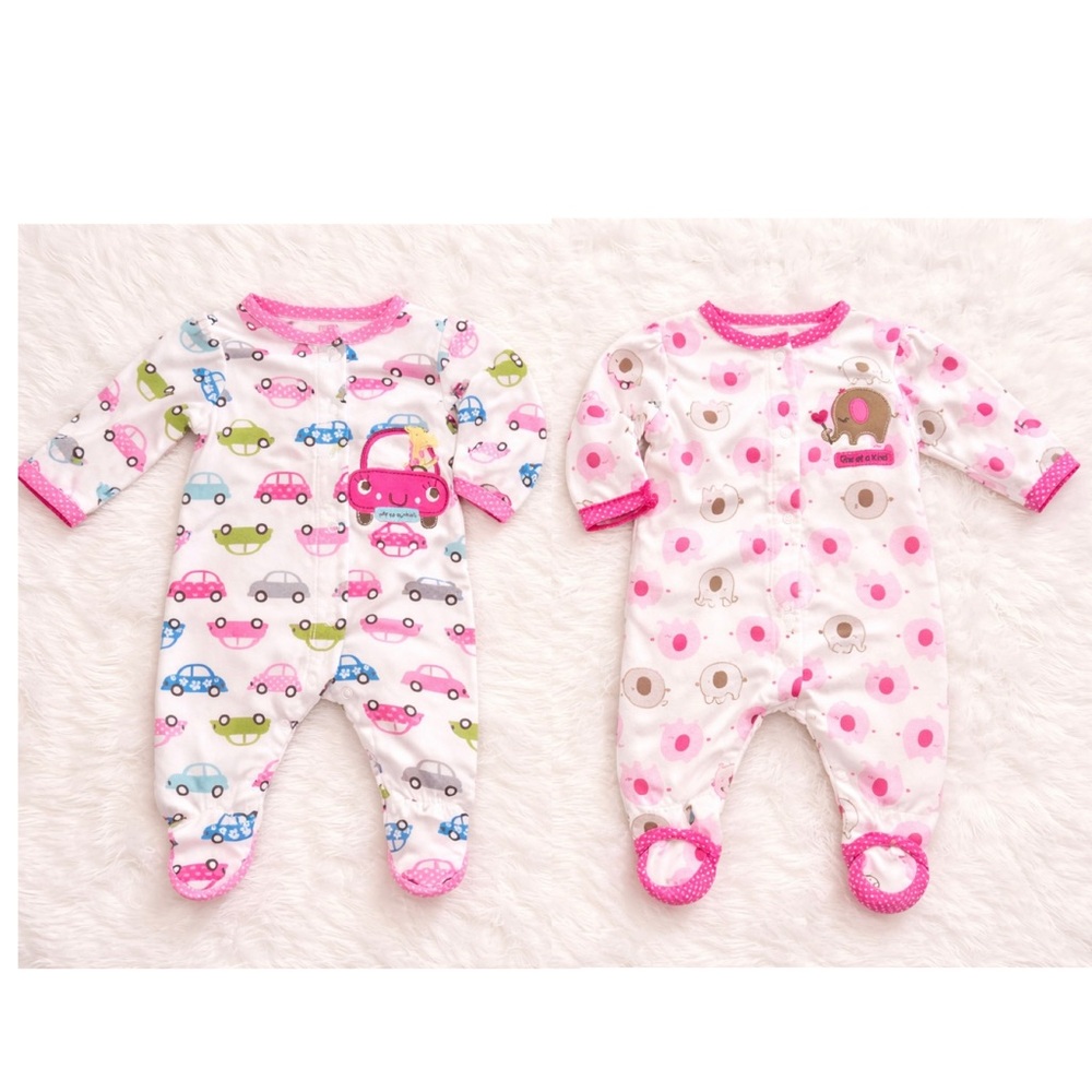 Adorable Kids Footies with Cars and Elephants Bundle set